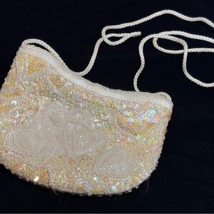 Y2K Beaded Iridescent Cream Evening shoulder Bag